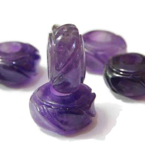 Natural Purple Amethyst Handmade Carved European Bracelet Fit Charms Beads, Big Hole Beads,Large Hole Beads 8x14mm 5mm Hole 5 Pieces