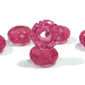 Rubelite Hydro Quartz Handmade Faceted+Carved European Bracelet Fit Charms Beads/European Style Large Hole Bead 9x15mm 5mm Hole 5 Piece