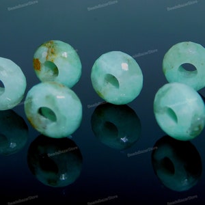 Natural Green Opal, Gemstone, European Bracelet Fit Charm Beads, Big Hole Beads, Handmade Faceted Rondelle Beads, 8x14mm Size, 5mm Hole