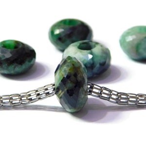 Natural Sapota Emerald Gemstone, European Bracelet Fit Charm Beads, Big Hole Beads, Handmade Faceted Rondelle Beads, 8x14mm Size, 5mm Hole