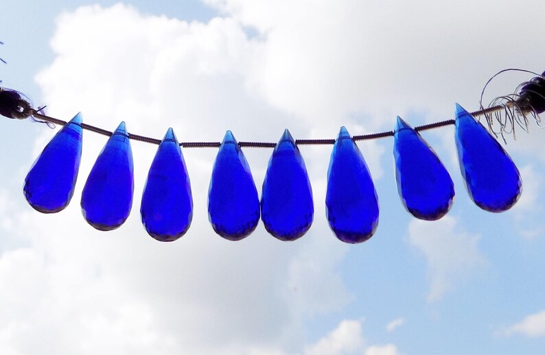 AAAA Blue Chalcedony Quartz Faceted Handmade Teardrop Shape Side Drill Briolette Beads 10x20mm 8 Piece 4 Matched Pair Perfect For Earring