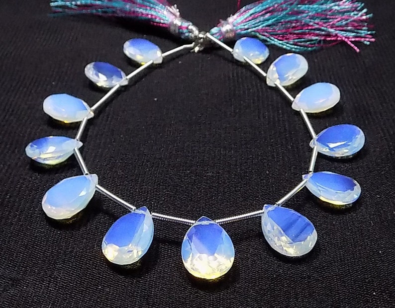 AAAA Opelite Faceted Handmade Pear Shape Side Drill Briolette Beads 8x11mm 12 Piece