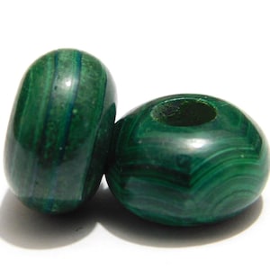 Natural Malachite,Handmade Smooth Rondelle Shape Beads,Big Hole Beads,European Bracelet Fit Charms Beads,8x14mm Size,3mm-6mm Hole,5 Piece