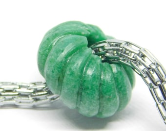 Natural Green Aventurine Melon Carved European Bracelet Fit Charms Beads 14x8mm 5mm Hole 5 Piece