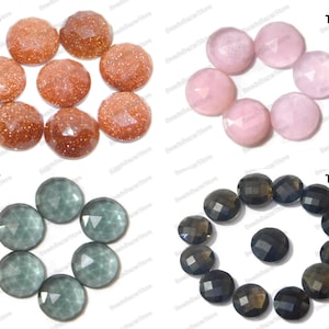 Simulated Sunstone,Pink Jade,London Topaz Hydro Quartz,Natural Smoky Hydro Quartz,Round Flat Back Rose Cut European Bracelet Charms,8x8x3mm