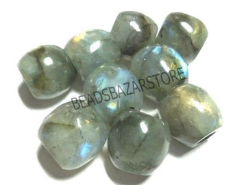 Natural Labradorite, Handmade Smooth Barrel Beads, Big Hole Beads, 12x13mm Size, Jewelry Making Gemstone, Beads Supplies, 5mm Hole, 5 Piece