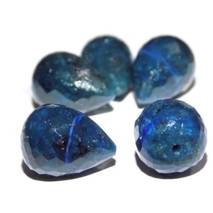 Blue Sapphire Corundum Dyed Faceted Handmade Teardrops Fat Side Top Half Drill 12x16mm 1 Matched Pair