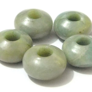 Natural Aquamarine Gemstone European Handmade Smooth Rondelle Big Hole Beads Large Hole Beads 8x14mm 5mm Hole 5 Pieces OK-79