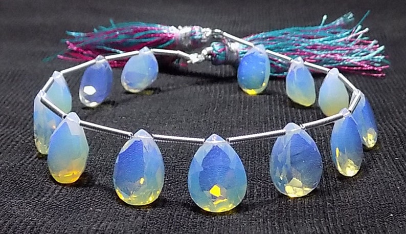 AAAA Opelite Faceted Handmade Pear Shape Side Drill Briolette Beads 8x11mm 12 Piece
