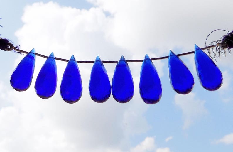 AAAA Blue Chalcedony Quartz Faceted Handmade Teardrop Shape Side Drill Briolette Beads 10x20mm 8 Piece 4 Matched Pair Perfect For Earring