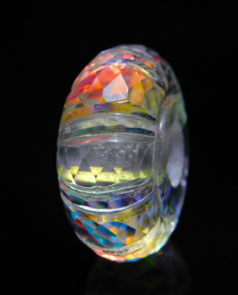 Chinese Rainbow Quartz Handmade Carved+Faceted European Bracelet Fit Charms Beads/European Style Large Hole Beads 14x8mm 5mm Hole 5 Piece