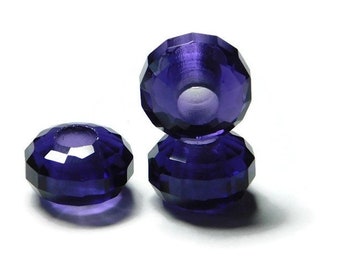 5 pezzi, perline di tanzanite idroquarzo fatto a mano a forma di rondelle con taglio a rosa, perline europee con foro grande, dimensioni: 9x15 mm, foro da 5 mm, TP-187.