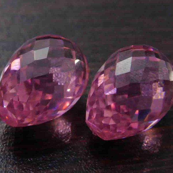 Pink American Diamond Handmade Faceted Teardrop Shape Top Half Drill Beads 6x8mm-14x16mm 1 Matched Pair- 2 Pieces (TK-04)
