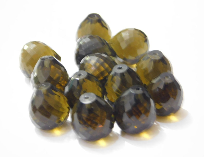 Natural Gemstone Smoky Quartz Faceted Handmade Teardrop Top Half Drill Loose Beads 10x13mm Perfect For Earrings 3 Matched Pair