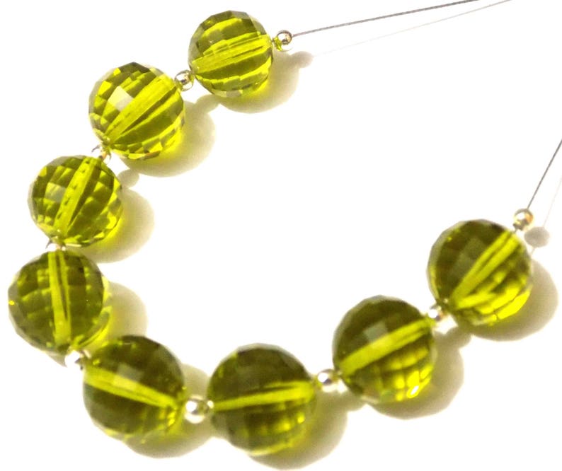 AAAA Lime Green Hydro Quartz Step Cut Handmade Round Ball Beads 8mm-18mm Straight Full Drill 12 Piece 6 Matched Pair Each Strand