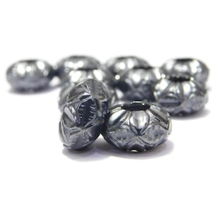 Natural Hematite, Handmade Carved Rondelle Shape Beads, European Bracelet Fit Charms Beads, Big Hole Beads, 8x14mm Size, 5mm Hole, 5 Pieces