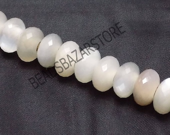 Halbedelstein weißer Mondstein, handgefertigte facettierte Perlen, europäische Perlen, für Armband passen Charm Beads, Großlochperlen, 14 x 8 mm 5 mm Loch 5 Stück