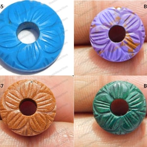 Simulierter blauer Türkis, Kupfer-Türkis, simulierter roter Sonnenstein, natürliche grüne Jade, handgefertigte geschnitzte runde Donut-förmige Perlen, 12 mm-25 mm