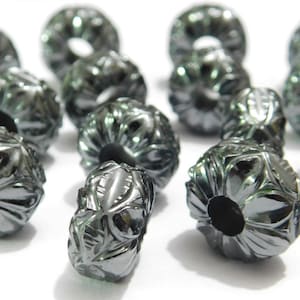 Natural Hematite, Handmade Flower Carved, European Bracelet Fit Charm, 8x14mm Size Big Hole Beads, Large Hole Beads, Beads Supplies,5mm Hole