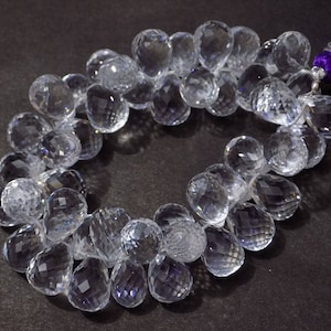 AAAA Clear Crystal Quartz Faceted Handmade Teardrop Shape Side Drill Briolette Beads 7x10mm 7 Inch Strand