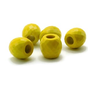 AAA Simulated Lemon Jade Handmade Faceted Barrel European Bracelet Big Hole Beads, Large Hole Beads 12x13mm with 5mm Hole 5 Pieces