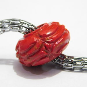 Simulated Red Coral, Handmade Carved Rondelle Beads, 8x14mm-10x16mm Size, Big Hole Beads, Jewelry Making Beads Supplies,3mm-5mm Hole 5 Piece