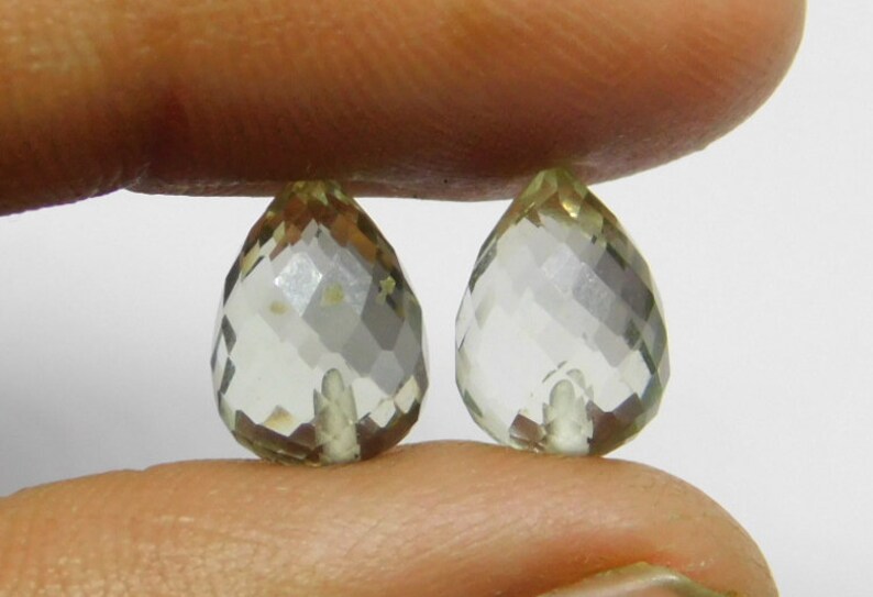 FD-60 Natural Green Amethyst Faceted Handmade Teardrops Shape Fat Side Drill 7x10mm Perfect For Earring 3 Matched Pair