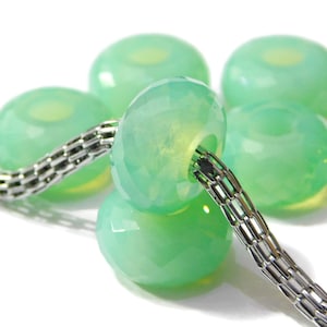 Simulated Green Fire Opal, Handmade Faceted Rondelle Beads, Big Hole Beads, European Beads, Large Hole Beads, 8x14mm Size, 5mm Hole, 5 Piece