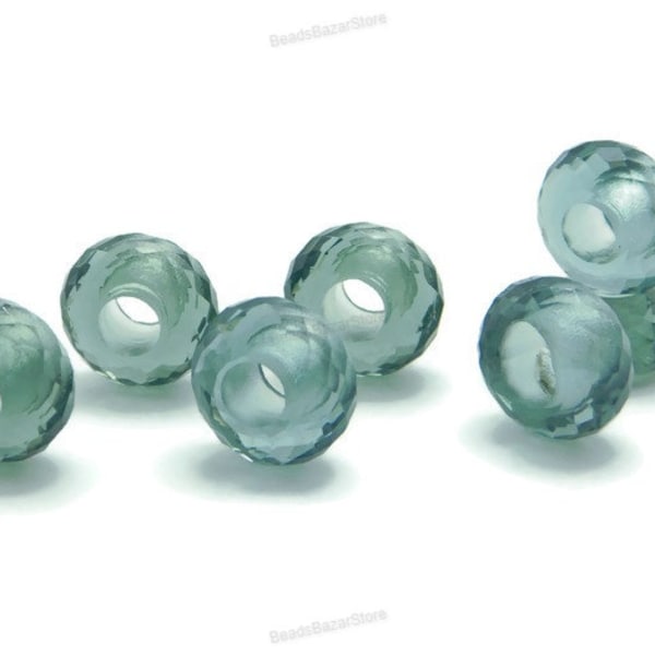 AAA Aquamarine Hydro Quartz, European Bracelet Fit Charms Beads, Faceted Rondelle Big Hole Beads 8x14mm Jewelry Making Gemstone, 5mm Hole