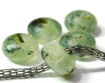 Natural Prehnite Gemstone Faceted European Bracelet Fit Charm Beads-Big Hole Beads-Large Hole Beads-14x8mm 5mm Hole 5 Piece