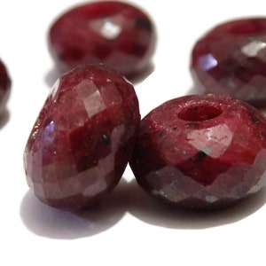 Cuentas de corindón rojo rubí teñido, compatibles con pulseras europeas, facetadas, redondas, con agujero grande, tamaño 8 x 12 mm, para bisutería, agujero de 5 mm, paquete de 5 unidades