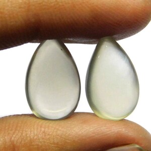 Natural Gray Moonstone Smooth Handmade Pear Shape Top Half Drill 10x16mm Perfect For Earring 2 Matched Pair (FD-34)