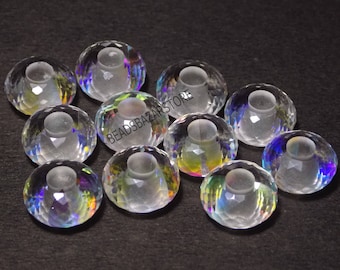 Simulated Rainbow Quartz, Handmade Faceted Rondelle Beads, Big Hole Beads, Large Hole Beads, 8x14mm Size, Beads Supplies, 5mm Hole, 5 Piece