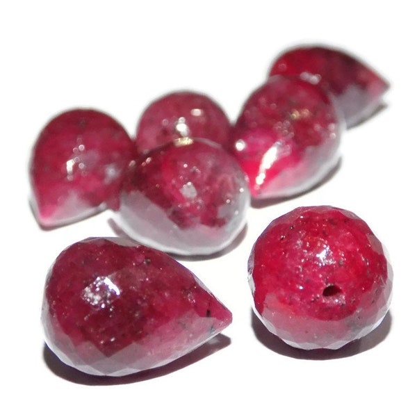 Red Ruby Corundum Dyed Faceted Handmade Teardrops  Fat Side Top Half Drill 12x16mm 1 Matched Pair