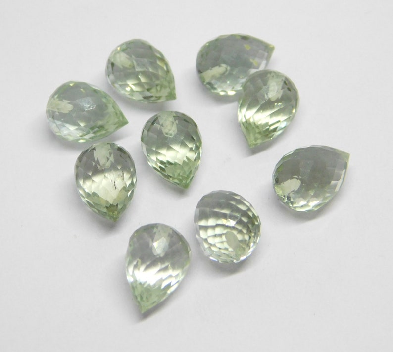 FD-60 Natural Green Amethyst Faceted Handmade Teardrops Shape Fat Side Drill 7x10mm Perfect For Earring 3 Matched Pair