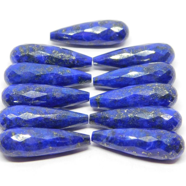 Natural Lapis Lazuli Faceted Handmade Teardrop Shape Top Half Drill 7x22mm Perfect For Earring 2 Matched Pair (FD-116)