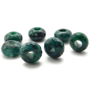 Natural Dyed Emerald Handmade Faceted Rondelle Big Hole Beads, Large Hole Beads, European Bracelets Beads 8x14mm 5mm Hole 7 Piece