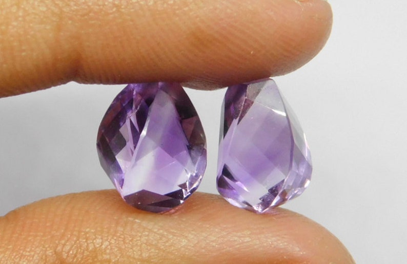 Natural Purple Amethyst Step Cut Handmade Twisted Shape Top Half Drill 8x12mm Perfect For Earring 2 Matched Pair FD-86