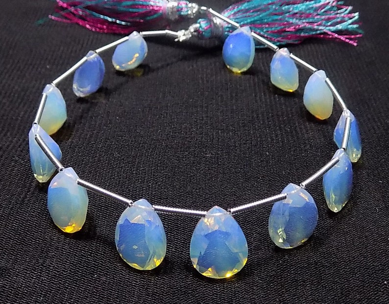 AAAA Opelite Faceted Handmade Pear Shape Side Drill Briolette Beads 8x11mm 12 Piece