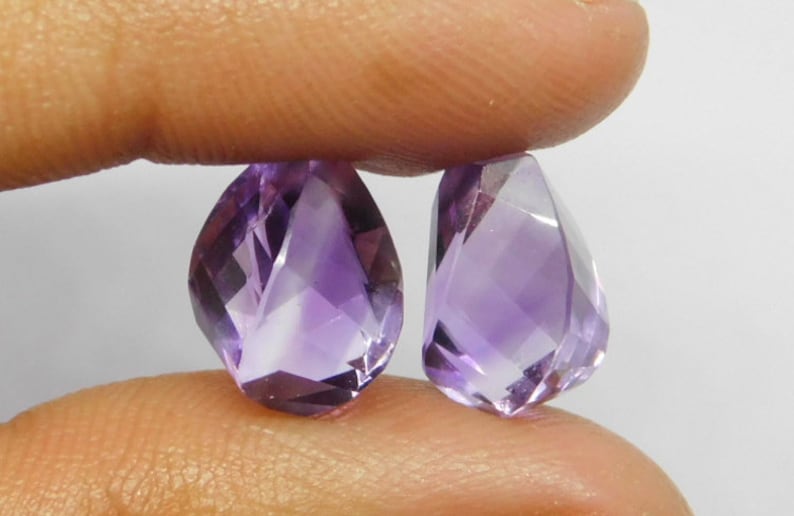 Natural Purple Amethyst Step Cut Handmade Twisted Shape Top Half Drill 8x12mm Perfect For Earring 2 Matched Pair FD-86