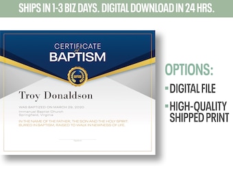 Baptism Certificate Editable Template for Adult | Print or Digital Download 8"x10" | Style D