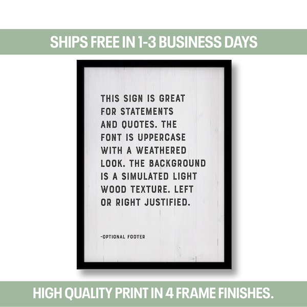 Custom Quote Print Framed or Unframed, Digital Download | Poster, Any Text, Verse, Poem | Style A