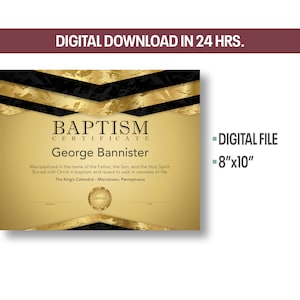 Plantilla editable de certificado de bautismo para adultos / Impresión o descarga digital 8"x10" / Estilo C