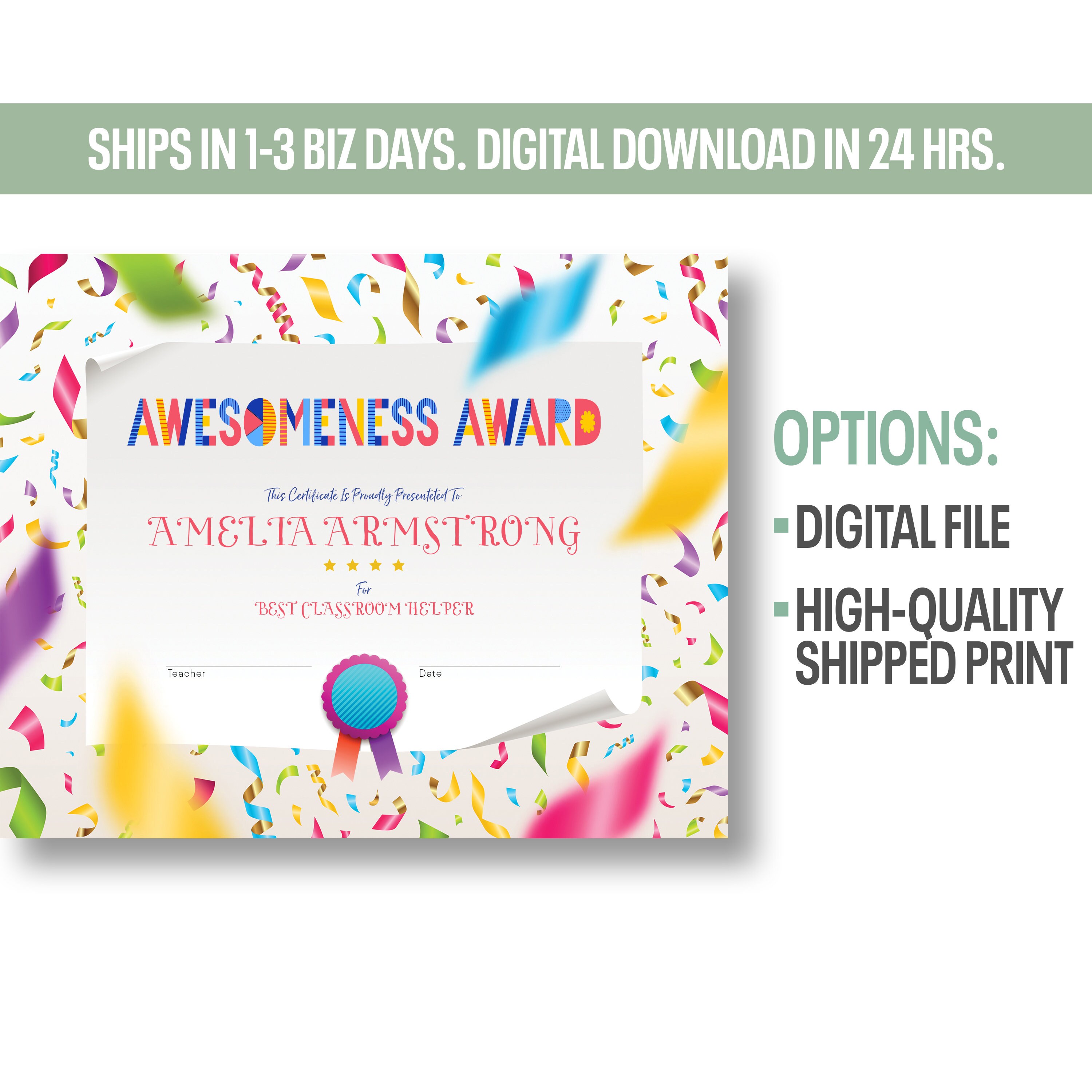 Child Awesomeness Editable Certificate Template | Print | Style B