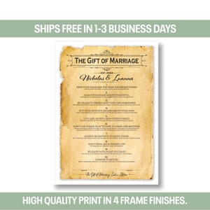 The Gift of Marriage | Personalized Framed Print Wedding Gift, Anniversary Gift | Style D Vintage