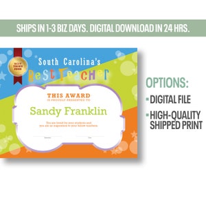 Best Teacher Editable Certificate Template | Print | Style A