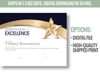 Certificate of Excellence Editable Template | Print | Style E