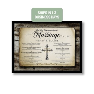 10 Commandments for Marriage | Personalized Framed Print Wedding Gift, Anniversary Gift | Style A Rustic