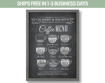 Coffee Espresso Personalized Framed Print | Menu Board Style A