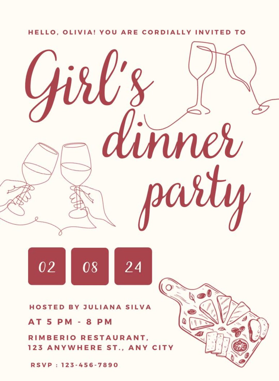 Girl Dinner Invite Template | Canva Editable | Digital Girls Night Out ...